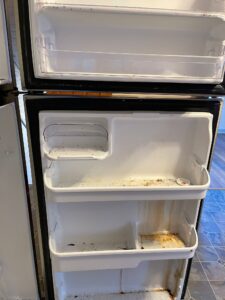 Refrigerator shelves before cleaning – dirt and residue removed for a hygienic surface